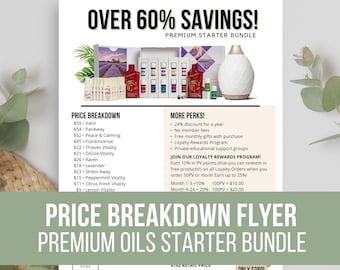 Premium Oils Starter Bundle Price Breakdown Flyer | Young Living PSB | Essential Oils | Printable | Happy Mail | Vendor Events