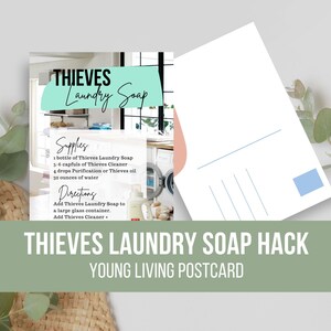 Postal de Young Living sobre el hackeo del jabón de lavandería Thieves (descarga digital)