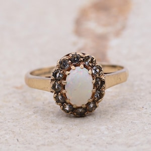 Vintage Opal and Spinel Cluster Ring | 9ct | UK Size M 1/2 | US Size 6.5