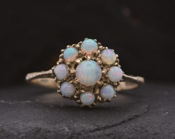 Vintage Opal Cluster Ring | UK Size M 1/2 | US Size 6.5 | 9 carat gold