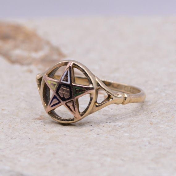 Vintage 9ct Gold Masonic Order of the Eastern Star Enamelled Ring vintage 9ct gold 