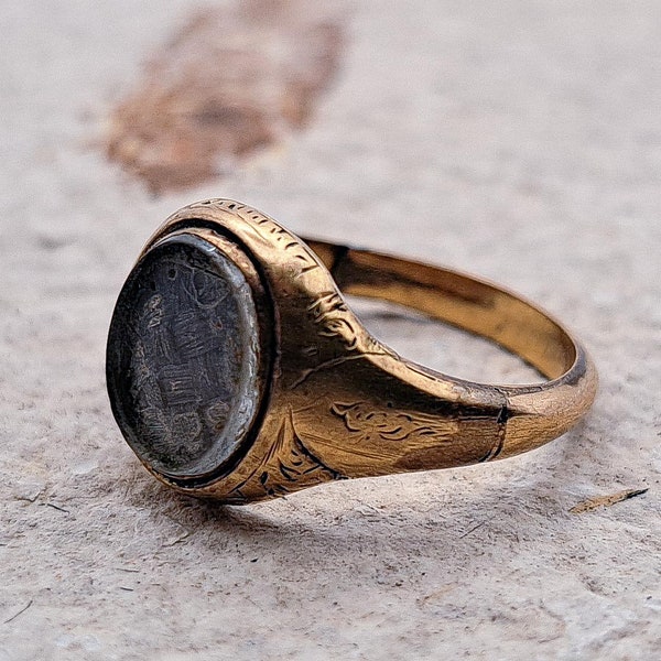 Antique Victorian Hairwork Mourning Signet Ring