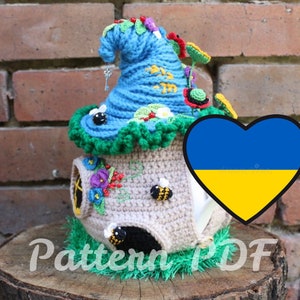 Pray for Ukraine - PATTERN PDF Fairy house teapot cozy with sunflowers and poppies, Crochet tea cosy,  Tea warmer, Fairy-Tale House
