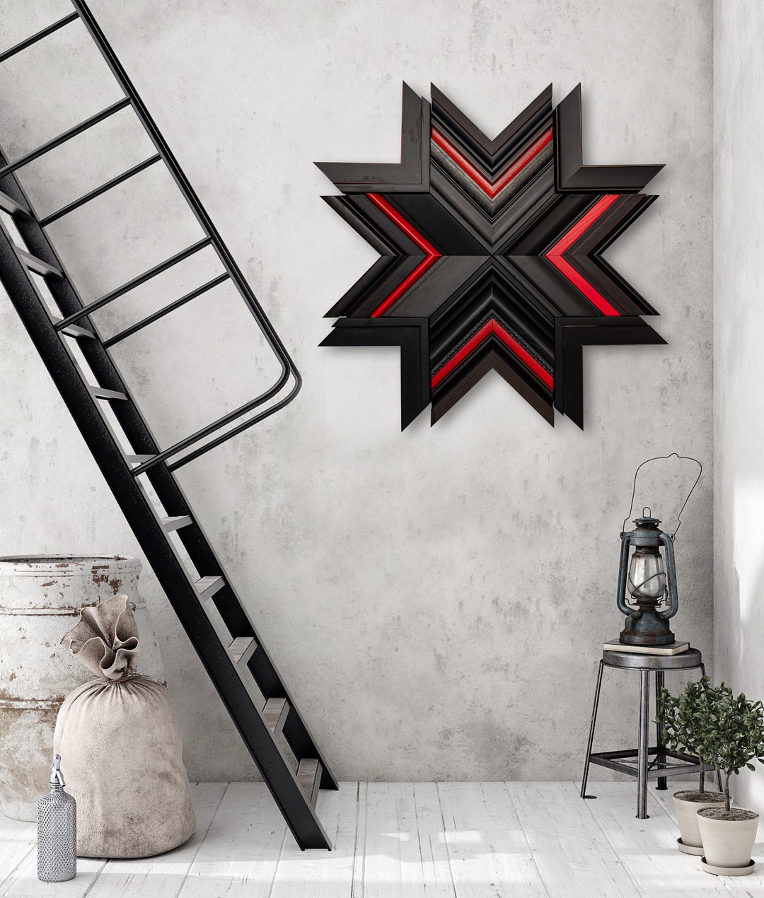 Black and Red Star Wall Art Made From Upcycled Frames Etsy