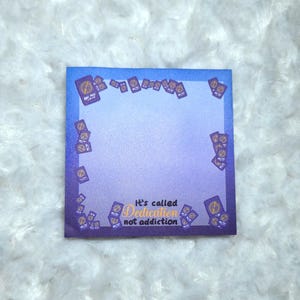 Bloc de notas adhesivas "Dedicación, no adicción", papelería kawaii, lindo juego de cartas coleccionables TCG, nota adhesiva