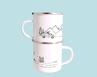 Personalised Enamel Camper Van Mug/ T5 T6 Camping Travel Mug/Family Couples travel Gift/This listing is for one mug