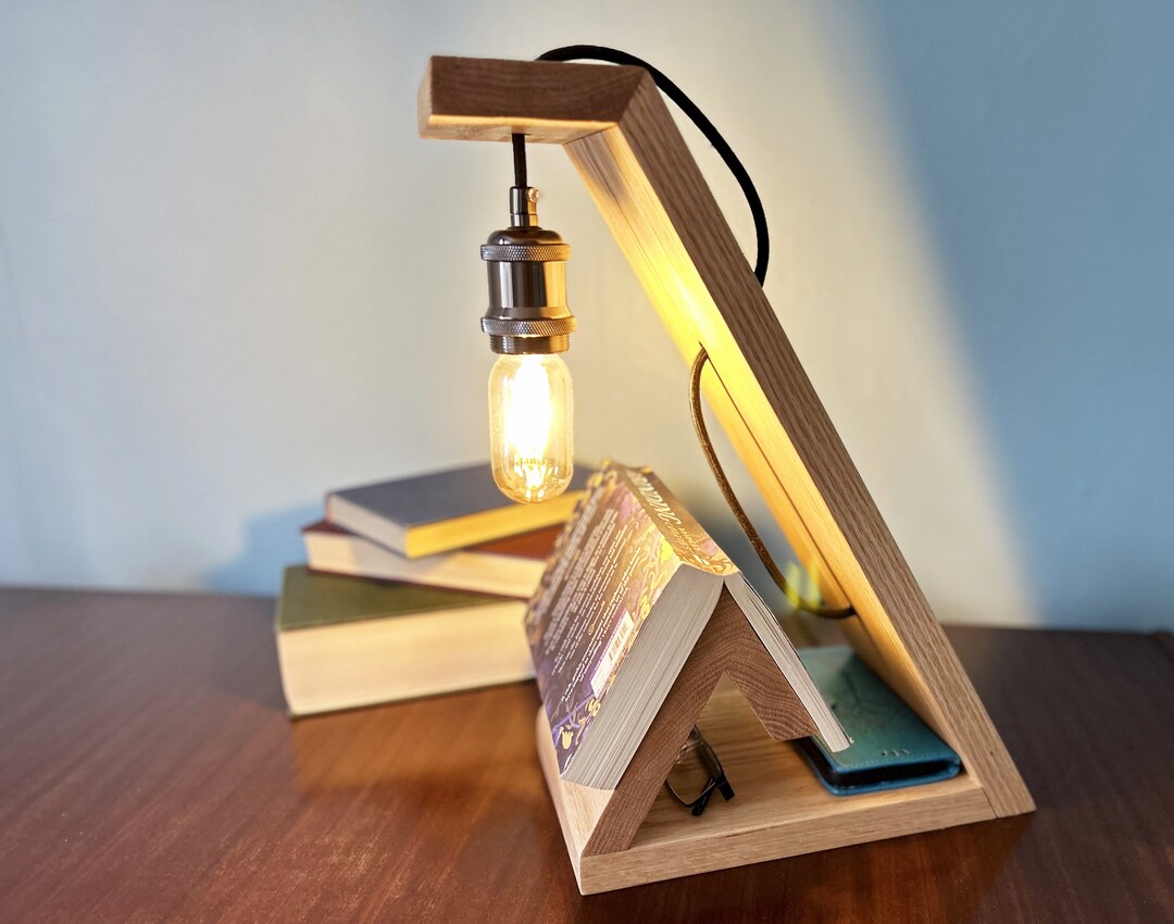 The Booklamp Personalised Original Oak Reading Table Lamp With Book ...