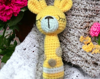 Baby rattle stick giraffe, handmade gifts, top toys idea 2024, crochet rattle, best baby shower gift idea, toys for baby, toys for tots 2024