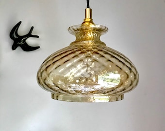 Lampe baladeuse globe vintage en verre ambré quadrillé