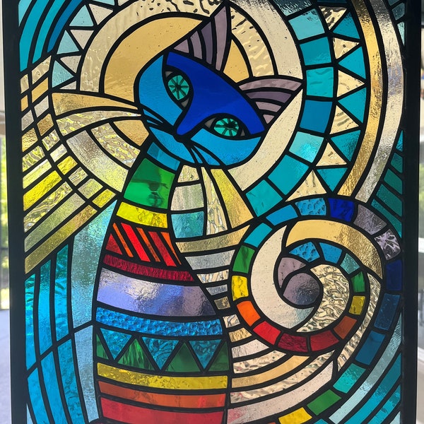 Stained glass " Tall Blue Cat"