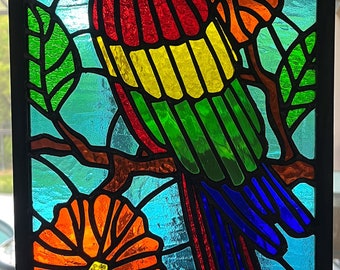 Hand Made Stained Glass Parrot