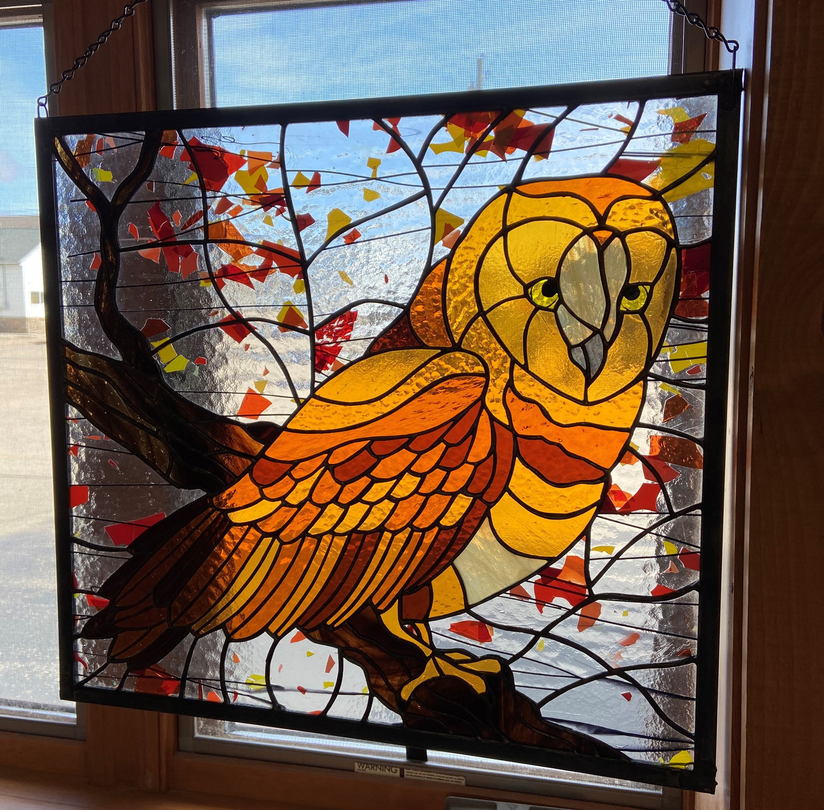 Stained Glass Owl With Confetti Glass Background - Etsy