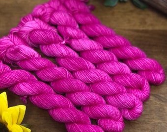 Hand dyed Mini Skeins Sock Yarn "Fuchsia”