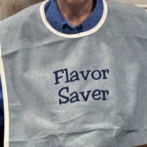 Waterproof Adult Bib: Embroidered clothes protector for Mess-Free Dining with funny saying Flavor Saver