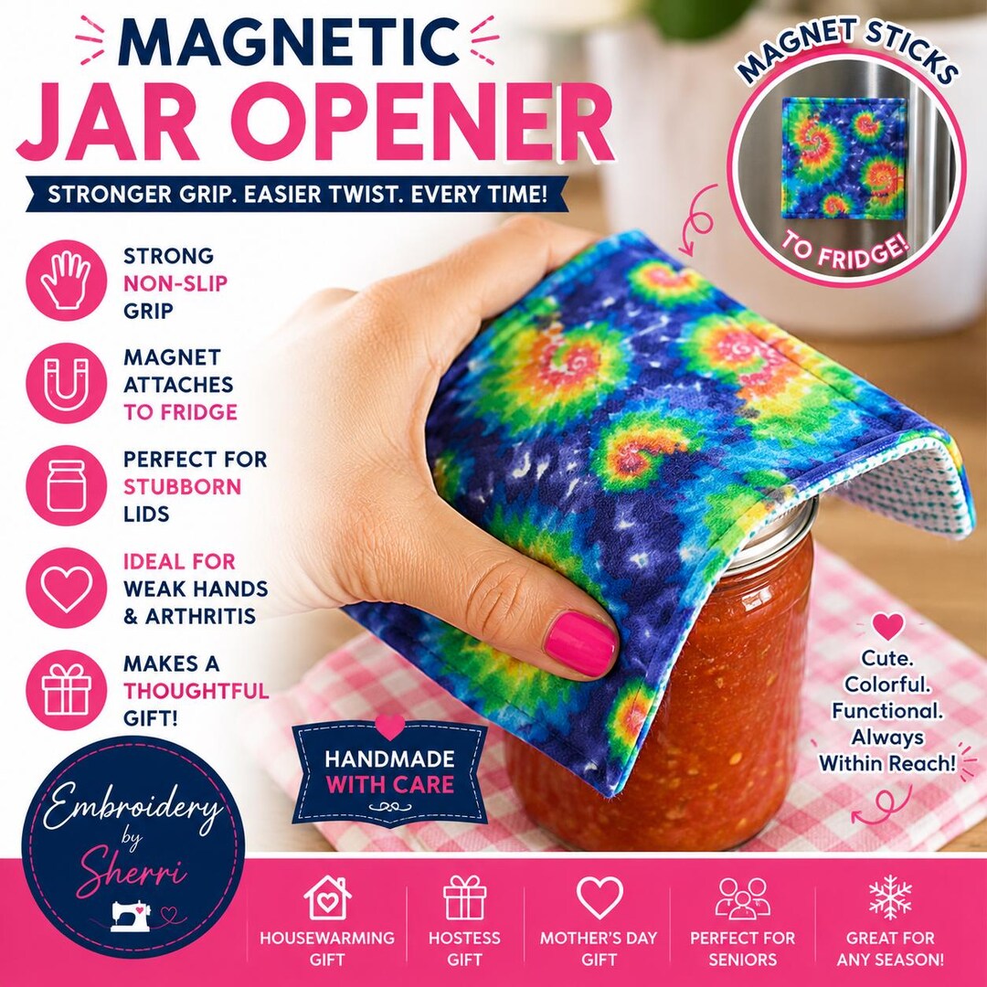 Jr. Grip Helper Tie Dye Jar Opener With Magnet | Non Slip Lid Gripper | Arthritis Aid ...