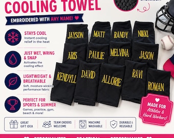 Personalized Cooling Towel | Embroidered Sports Towel with Custom Name | Baseball Softball Football Gym Team Gift | Athlete Cooling Cloth