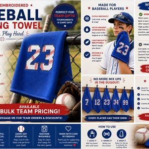 Embroidered Baseball Cooling Towel, Baseball Team Gift,  Cooling Towel Softball cooling neck towel, baseball jersey number cooling rag