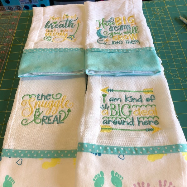 Baby Burp Cloths, Baby Shower Gift, Embroidered Cloth Diaper Burp Cloths