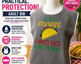 Waterproof Adult Bib Funny Saying – Washable Clothing Protector for Seniors, Messy Eaters, Funny Gift, Embroidered Adult Bib