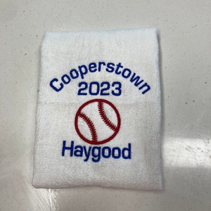 Personalized Cooperstown pin towels, embroidered pin towels