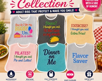 Funny Food Waterproof Adult Bib | Humorous Adult Clothing Protector | Funny Eating Bib | Senior Bib | Adaptive Adult Bib