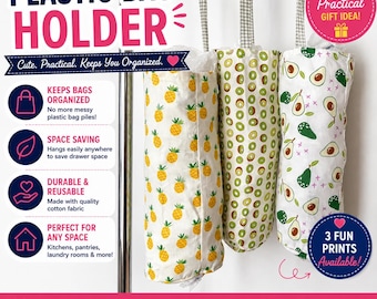 Plastic Grocery Bag Holder | Hanging Kitchen Bag Dispenser | Farmhouse Kitchen Storage | Reusable Bag Organizer | Cute Fabric Bag Holder