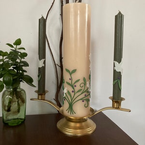 Unity Candle decorated with a Tree of life. Made with recycled beeswax and decorated with wax. This candle is completely burnable.
