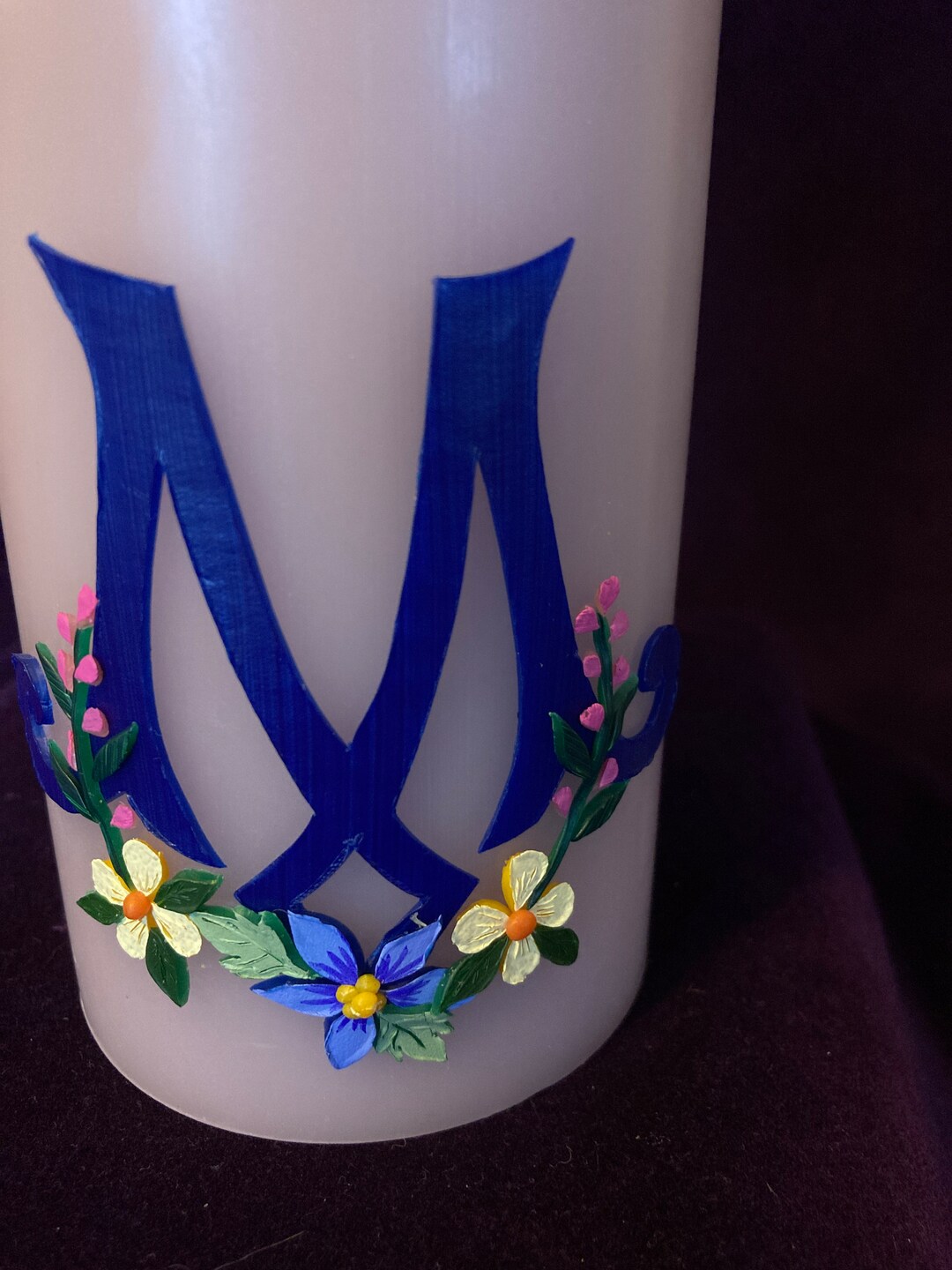 Virgin Mary Devotional Candle, With M and Spring Flowers - Etsy