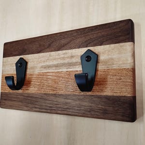 Handmade 2 Hook Coat Rack with Modern Black Hooks