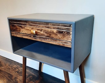 Mid-Century Modern Nightstand with Drawer and Cubby