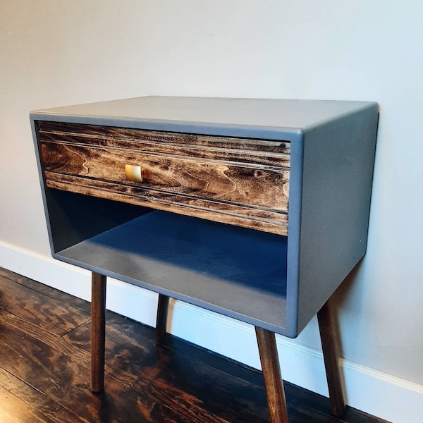 Mid-Century Modern Nightstand with Drawer and Cubby