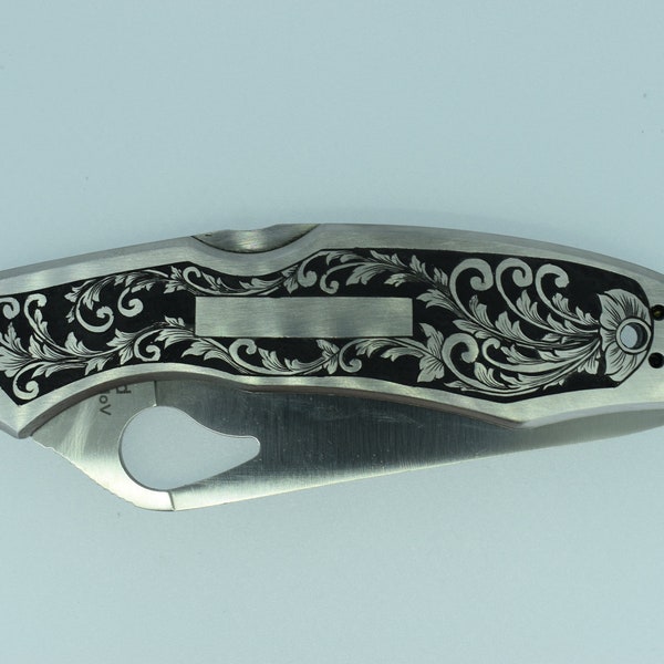 Hand Engraved personalized Leaf & Scroll Spyderco Byrd Cara Cara 2 Stainless