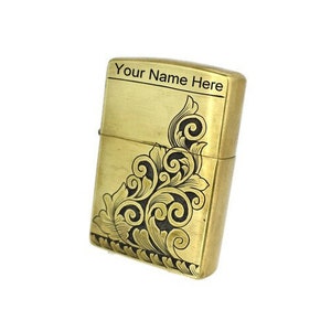 Hand Engraved Deluxe Leaf & Scroll Brass Zippo with Personalization