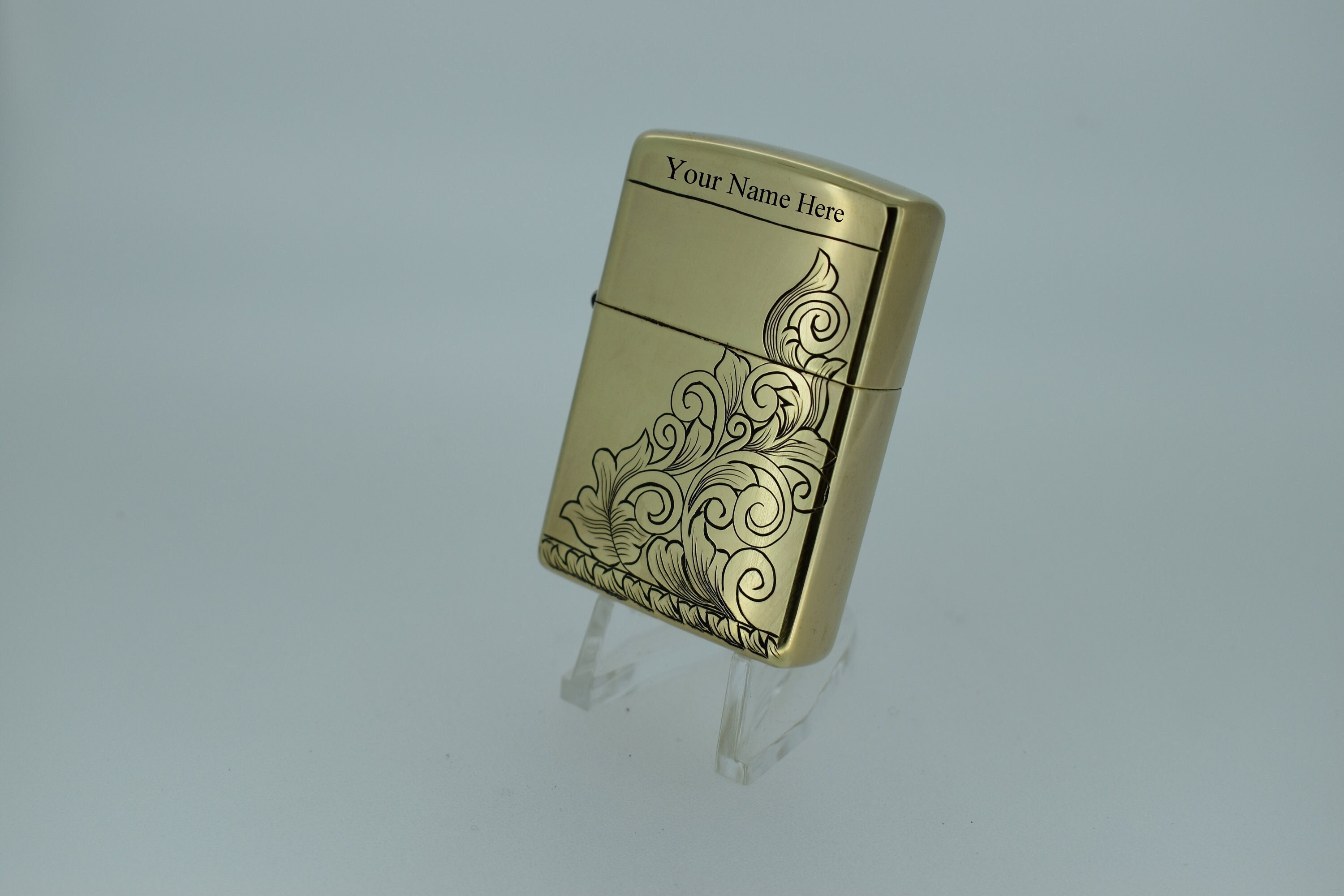 Hand Engraved Leaf & Scroll Brass Zippo Lighter With