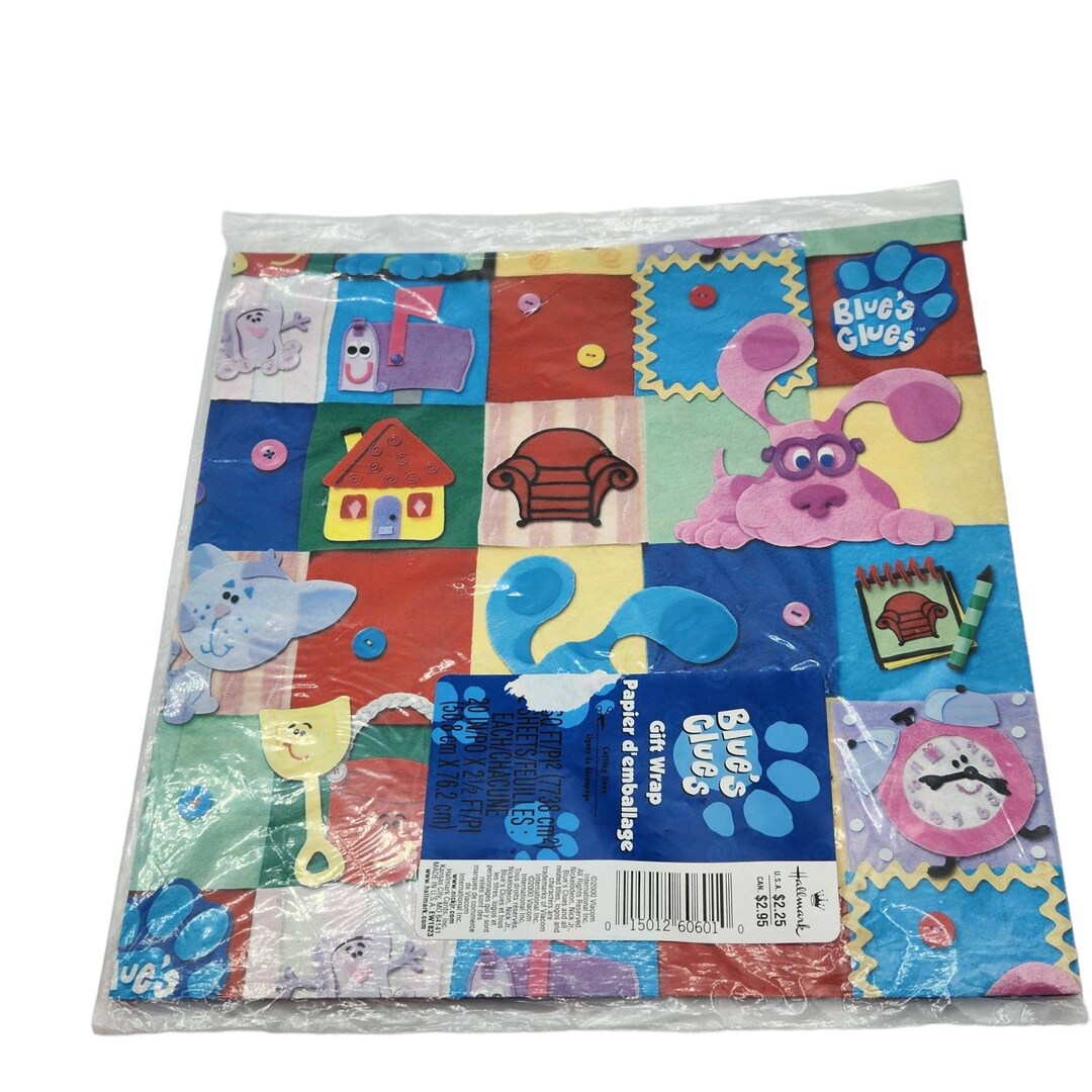 Vintage Blues Clues Hallmark Gift Wrap Wrapping Paper In Plastic Set Of