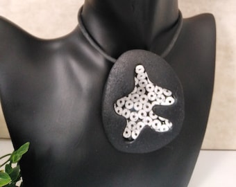 Funky Organic Modern Statement Choker Necklace, Large Black & White one of a kind  Pendant