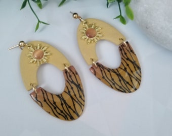 Sunny Day  modern polymer clay statement earrings  -  handmade  two tone large  earrings