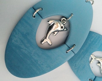 Sea and Sky dolphin earrings - ocean inspired handmade polymer clay earrings