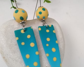 Eye-Catching Two Part Polymer Clay Earrings in Ombre blue and yellow - Handcrafted unique earrings