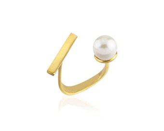 Pearl Ribbon Adjustable Ring Gold Plated Ring Glossy Surface 925 Silver Ring Minimalist Band Birthday Gift Christmas Gift For Women Her