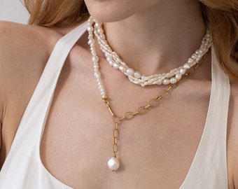 Barock Perle Lariat Halskette Natürliche Perle Y Halskette Braut Hochzeit Schmuck Lange Kette Halskette Geschenk für Frauen Muttertag Weihnachten