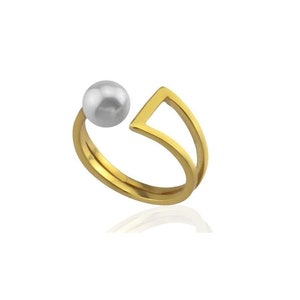 Silver Pearl Ring, 925 Sterling Silver 22k Gold Plated Ring image 1