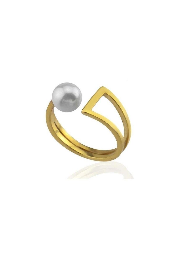Silver Pearl Ring, 925 Sterling Silver 22k Gold Plated Ring image 1