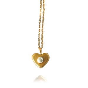 14k Real Solid Gold Heart Necklace, Gold Mini Heart Necklace, Love Pendant, Heart Pearl Necklace, Minimal Gold Necklace, Elegant Jewelry
