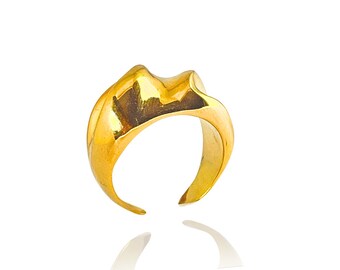 Hollow Side Ring, Gold Plated Silver Ring