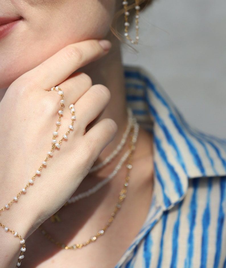 Pearl Hand Chain, Gold Bashmeran, Silver Pearl Bracelet, Wedding Jewellery, Silver Band Bracelet, Jumbo Pearl Bracelet Chain, Christmas Gift image 2