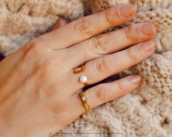 Signet Pinky Ring 925 Sterling Silver Band Stone Signet Ring Rechthoek Dunne Ring Stapelbare Mini Ring Verjaardagscadeau Kerstcadeau voor haar