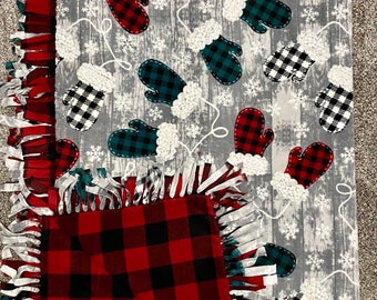 Handmade Buffalo Plaid Fleece Blanket: Winter Mittens Throw