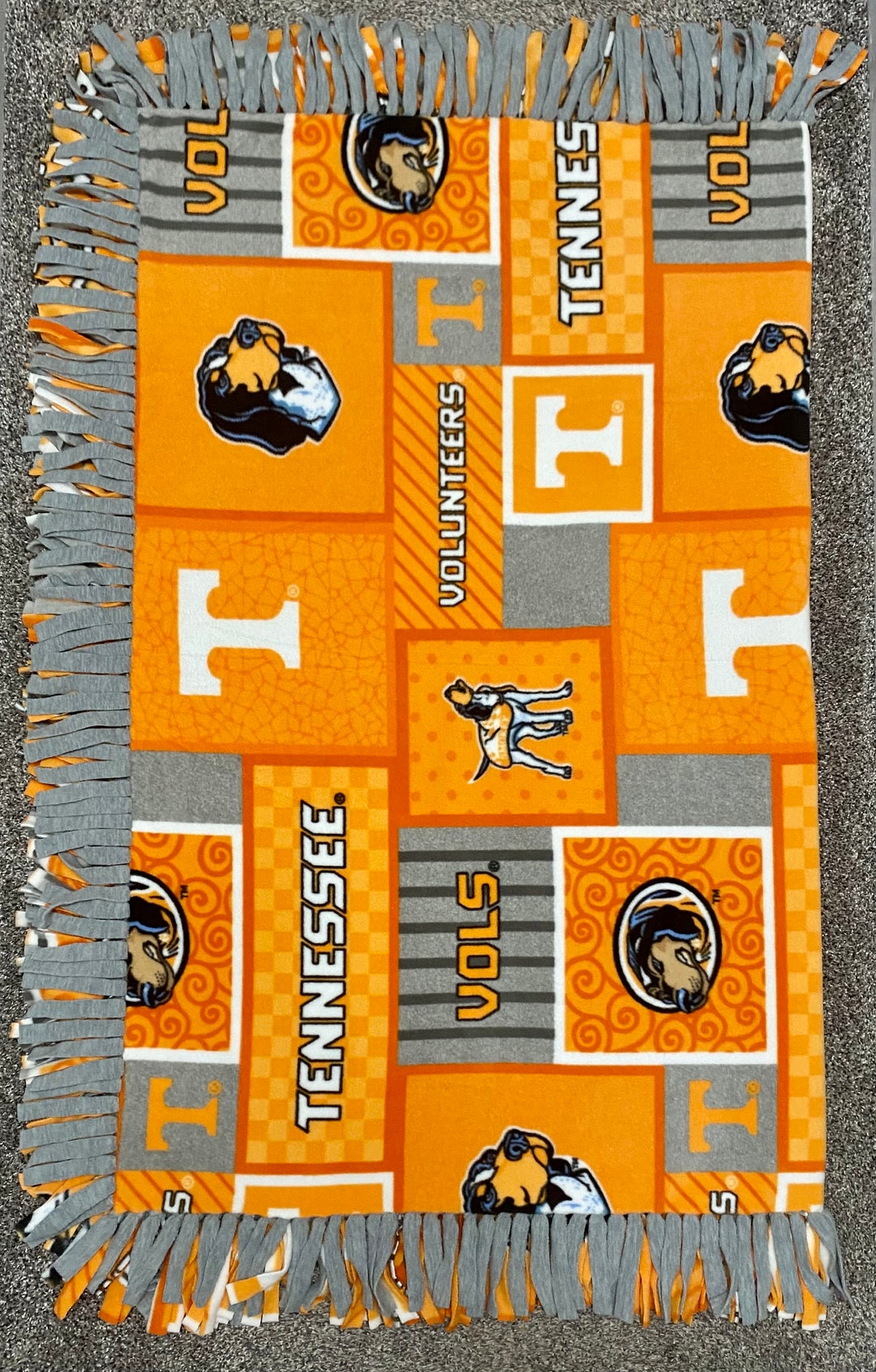 Handmade Tennessee Volunteers Fleece Blanket: Orange, Grey White