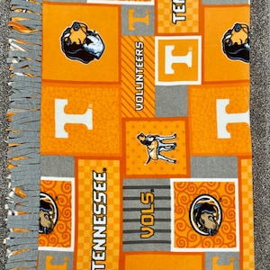 Handmade Tennessee Volunteers Fleece Blanket: Orange, Grey & White Patchwork